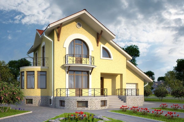 Außenansicht des Hauses aus Schaumbetonsteinen Außenansicht des Hauses aus Schaumbetonsteinen