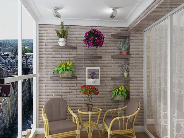 Eine Loggia mit einem dekorativen Stein verkleiden