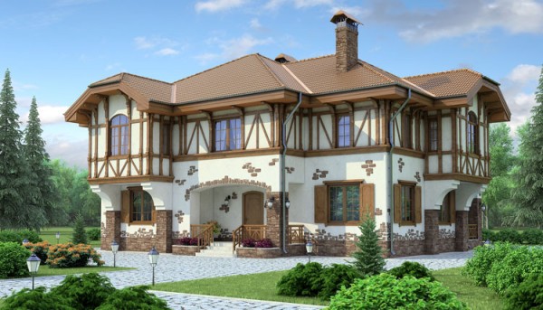 Fertigstellung der Fassade des Hauses im Fachwerkstil Fertigstellung der Fassade des Hauses im Fachwerkstil