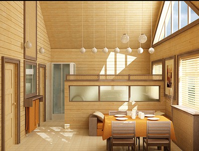 Innendekoration eines Holzhauses mit Schindeln Innendekoration eines Holzhauses mit Schindeln