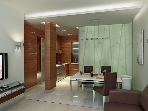 Verkleidete Wände und Säulen mit Holzpaneelen