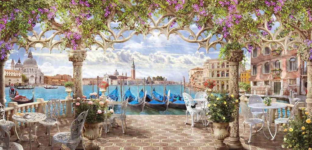 Fotomural con vistas a Venecia desde la terraza de un café de verano