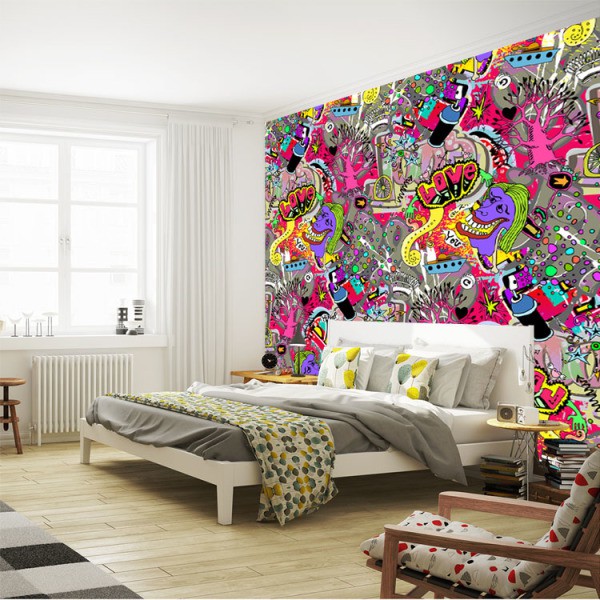 Carta da parati muro di graffiti all'interno della camera da letto