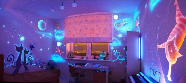 Papel tapiz fotográfico LED en 3D en el interior de una habitación infantil