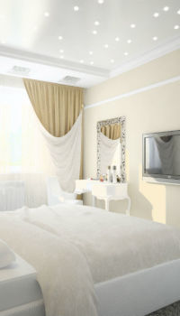 Interno camera da letto rilassante con mobili chiari