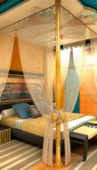 Egyptian style in the bedroom.