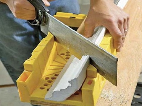 We cut a PVC corner using a miter box We cut a PVC corner using a miter box